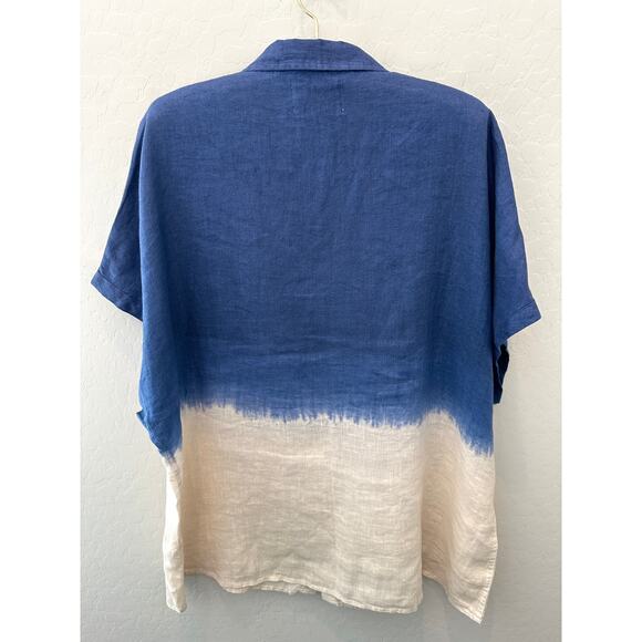 FABULOUS! | 100% Linen Blue Tan Ombre Beach Oversized Button Down Shirt | XL - Picture 4 of 7
